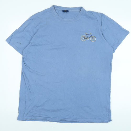 Cotton Traders Mens Blue Cotton T-Shirt Size XL Crew Neck - Logo