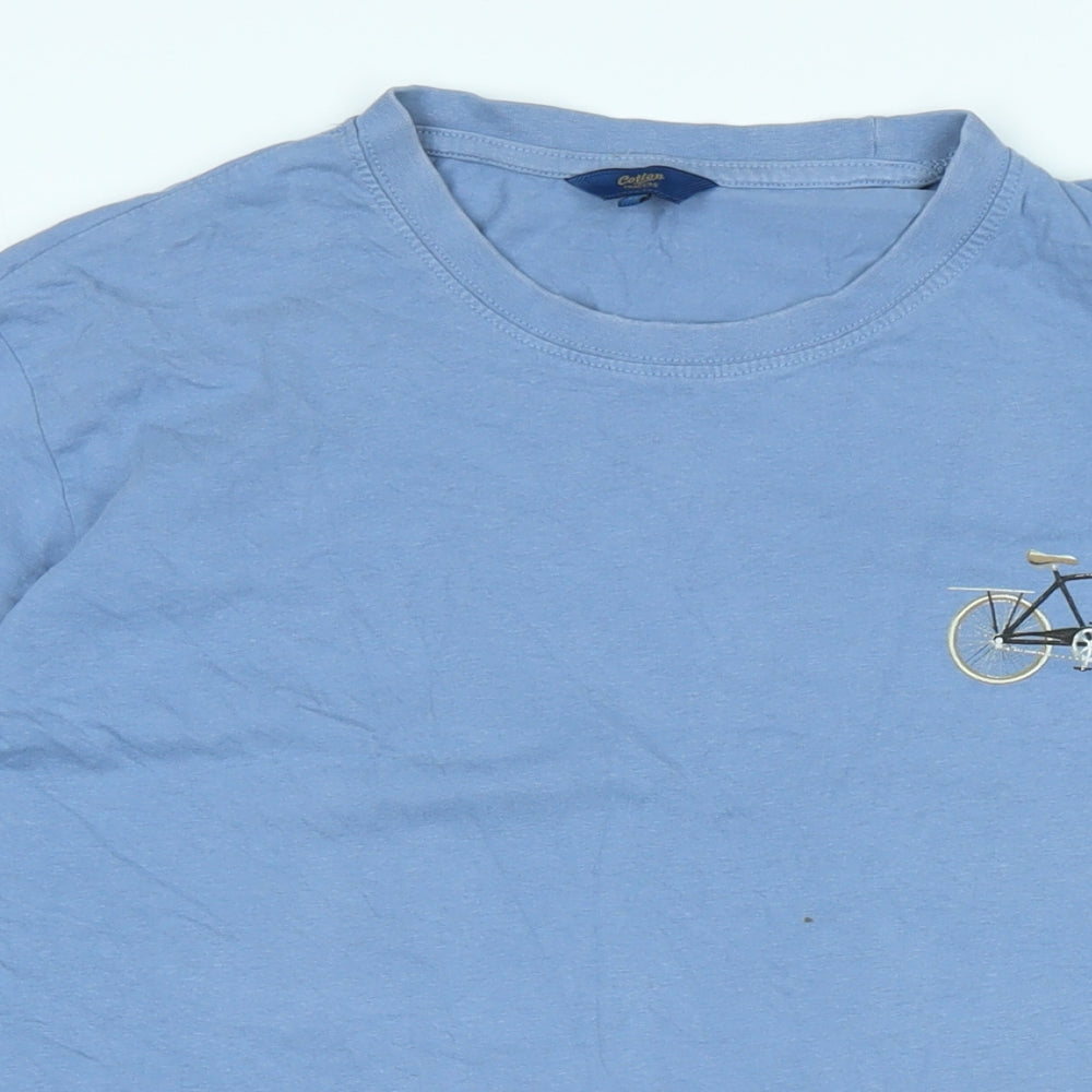 Cotton Traders Mens Blue Cotton T-Shirt Size XL Crew Neck - Logo