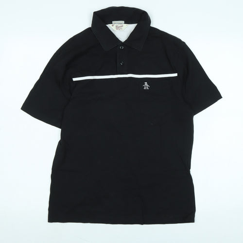 Penguin Mens Black Cotton Polo Size M Collared - Logo