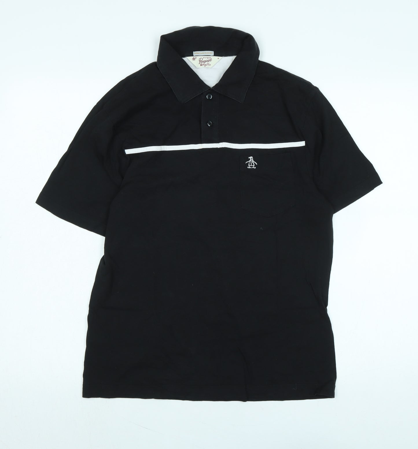 Penguin Mens Black Cotton Polo Size M Collared - Logo