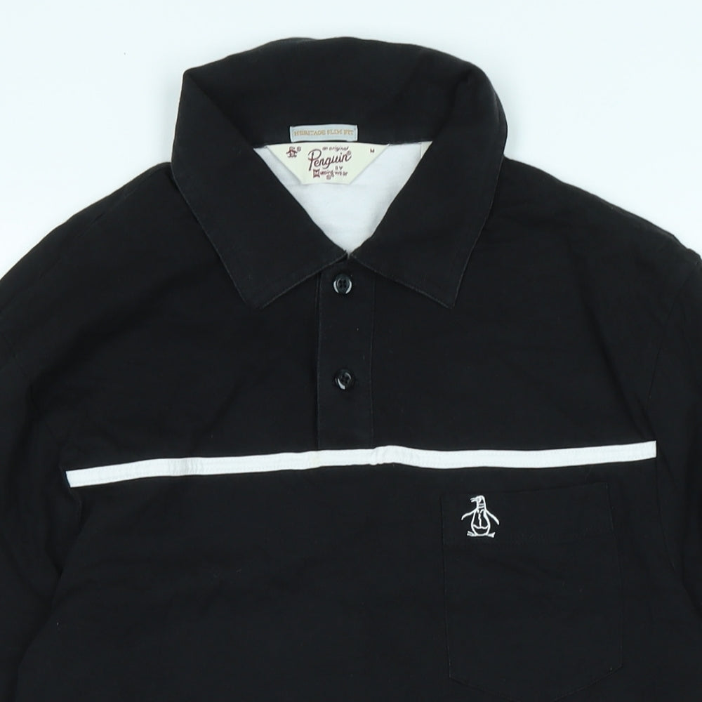 Penguin Mens Black Cotton Polo Size M Collared - Logo