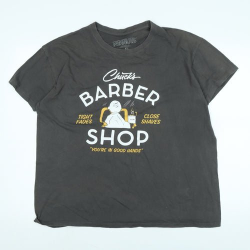 Paenuts Mens Grey Cotton T-Shirt Size XL Crew Neck - Logo - Chuck's Barber Shop