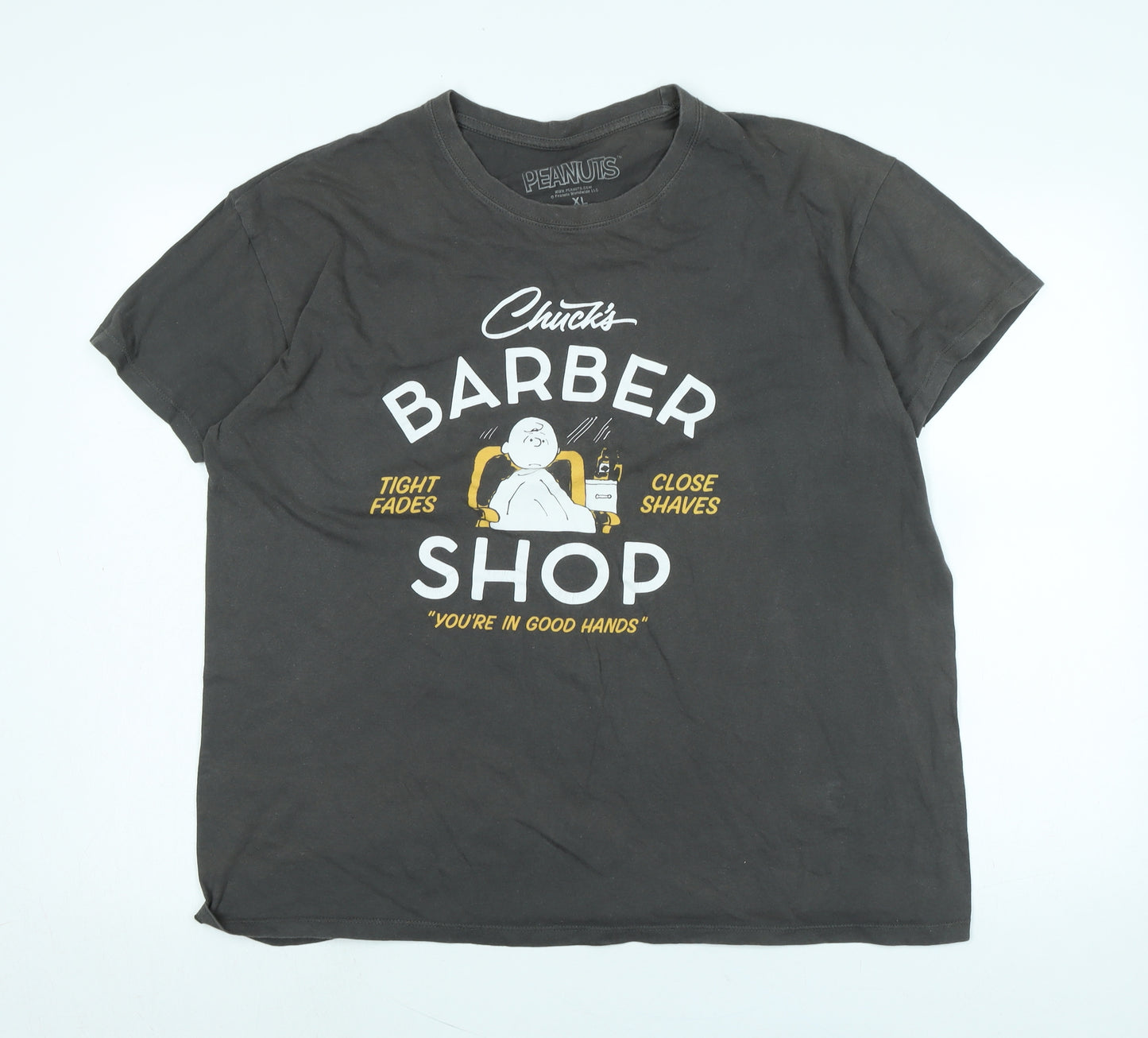 Paenuts Mens Grey Cotton T-Shirt Size XL Crew Neck - Logo - Chuck's Barber Shop