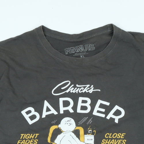 Paenuts Mens Grey Cotton T-Shirt Size XL Crew Neck - Logo - Chuck's Barber Shop