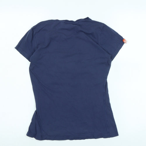 Superdry Womens Blue Cotton Basic T-Shirt Size S Scoop Neck - Logo - Real Superdry