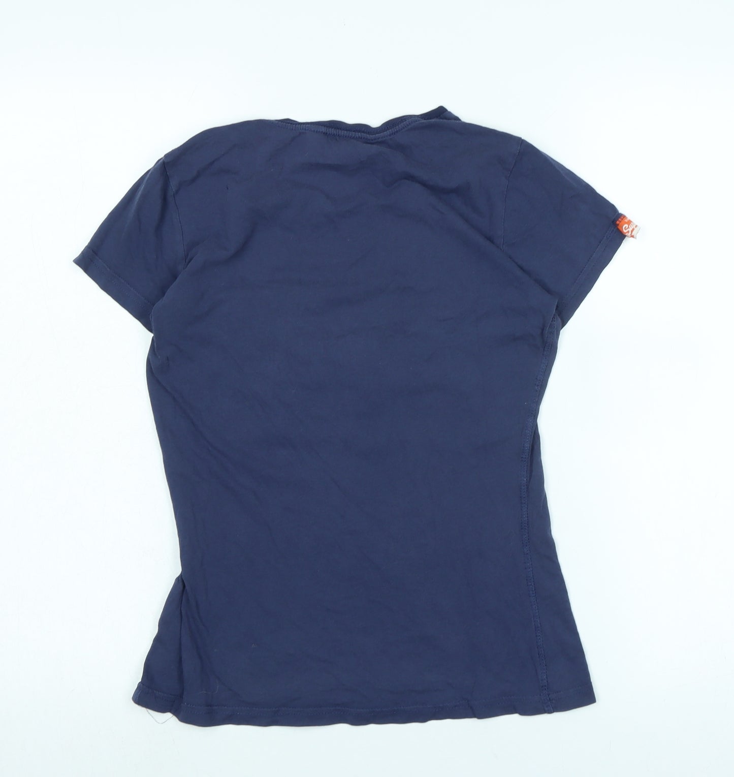 Superdry Womens Blue Cotton Basic T-Shirt Size S Scoop Neck - Logo - Real Superdry