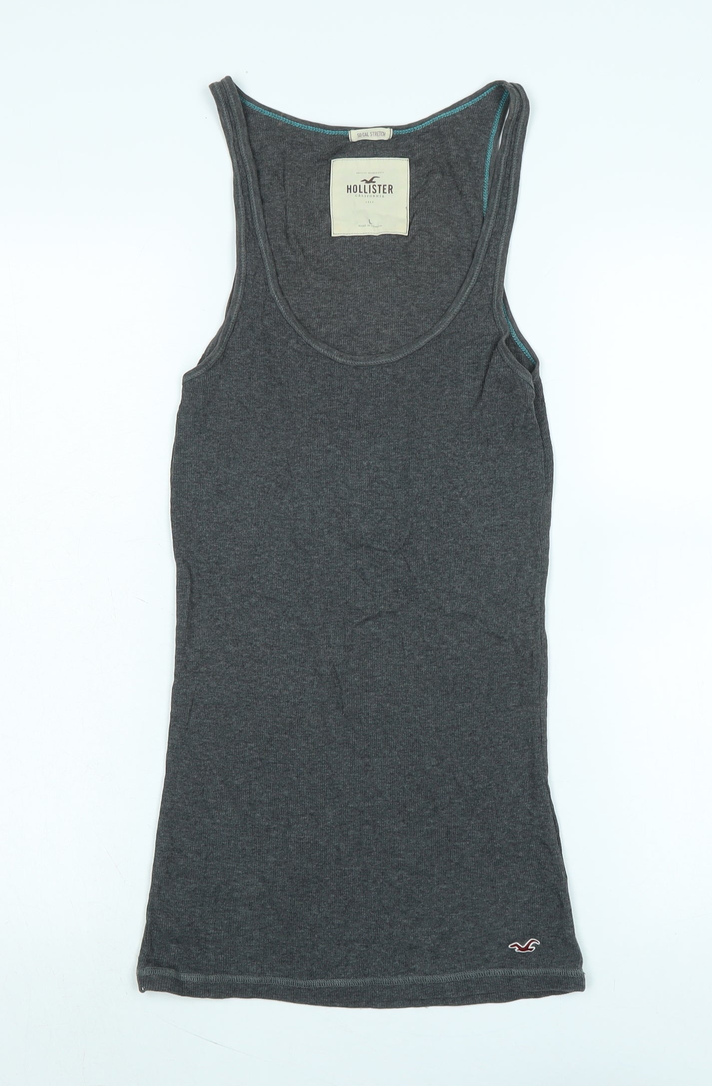 Hollister Womens Grey Cotton Basic Tank Size M Scoop Neck - Logo