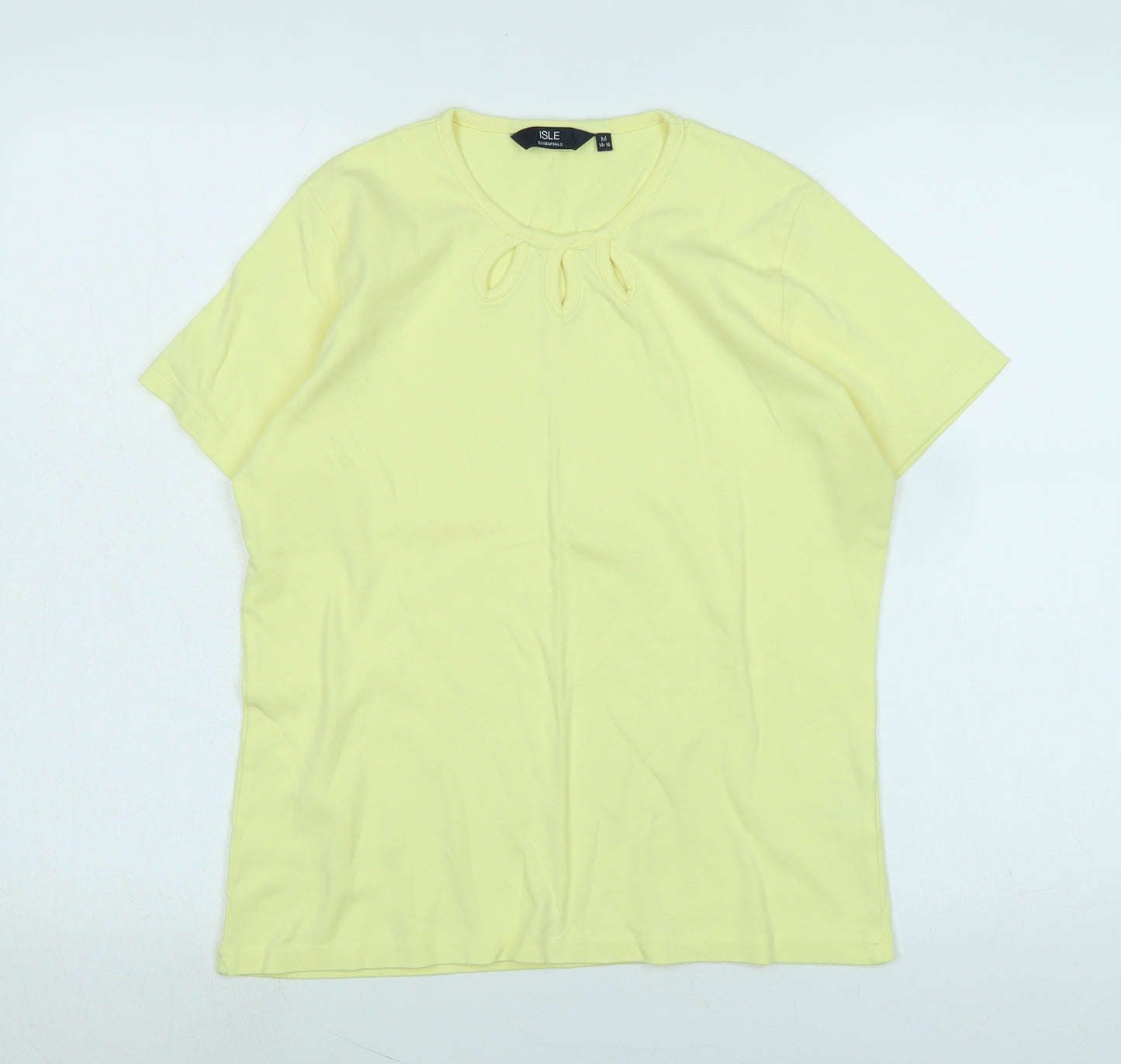 Isle Womens Yellow Cotton Basic T-Shirt Size M Scoop Neck - Logo