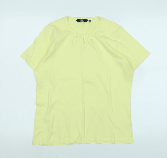 Isle Womens Yellow Cotton Basic T-Shirt Size M Scoop Neck - Logo