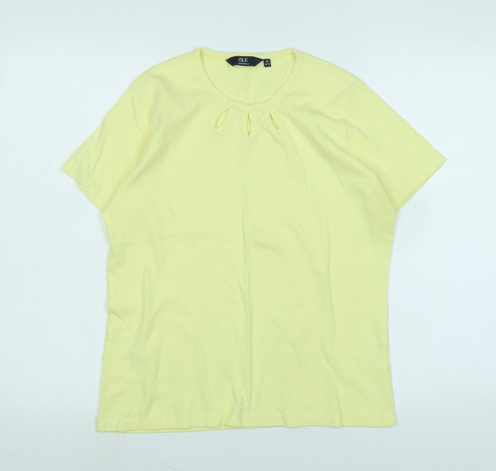 Isle Womens Yellow Cotton Basic T-Shirt Size M Scoop Neck - Logo