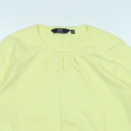 Isle Womens Yellow Cotton Basic T-Shirt Size M Scoop Neck - Logo