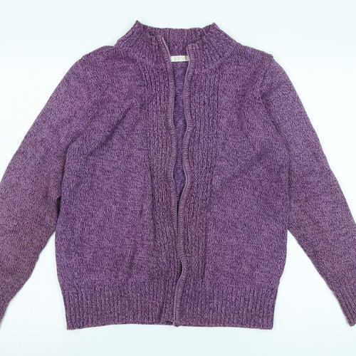 EWM Womens Purple Mock Neck Cotton Cardigan Jumper Size L - Logo