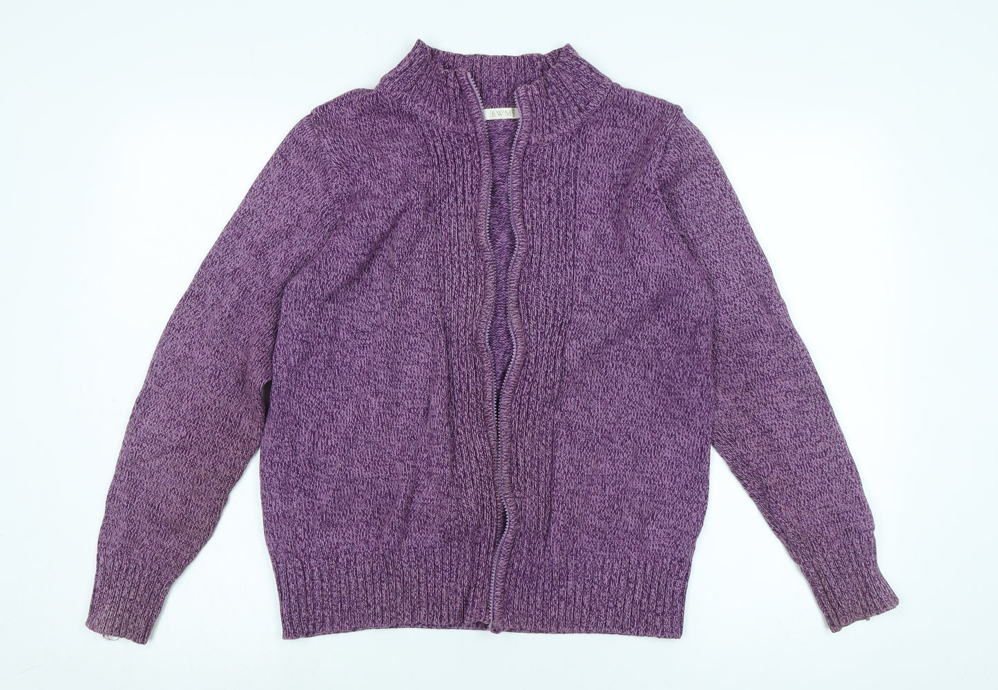 EWM Womens Purple Mock Neck Cotton Cardigan Jumper Size L - Logo