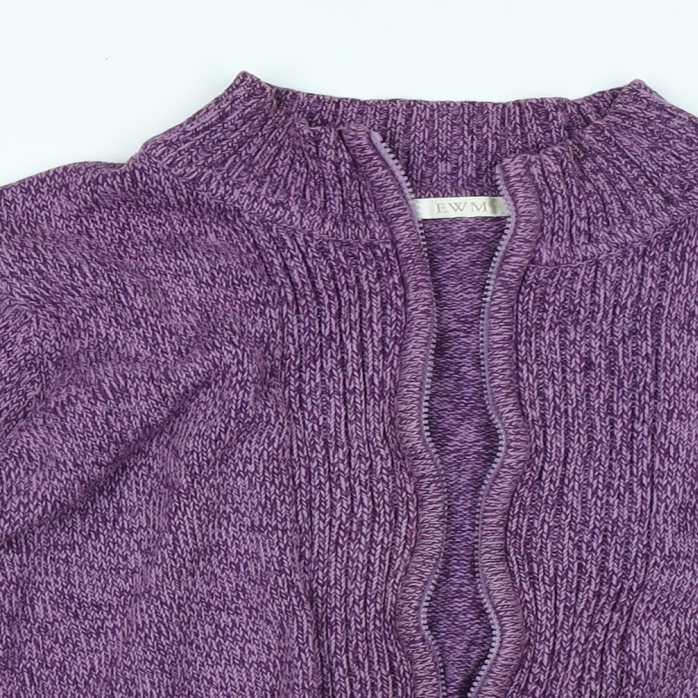 EWM Womens Purple Mock Neck Cotton Cardigan Jumper Size L - Logo