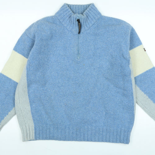 Napapijri Mens Blue Mock Neck Wool Pullover Jumper Size L Long Sleeve - Logo