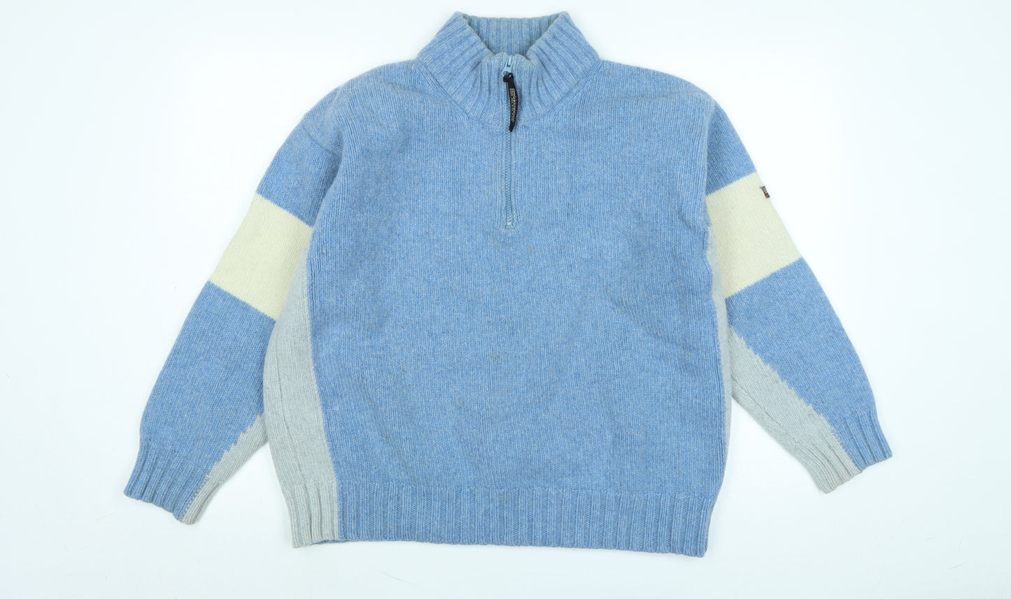 Napapijri Mens Blue Mock Neck Wool Pullover Jumper Size L Long Sleeve - Logo