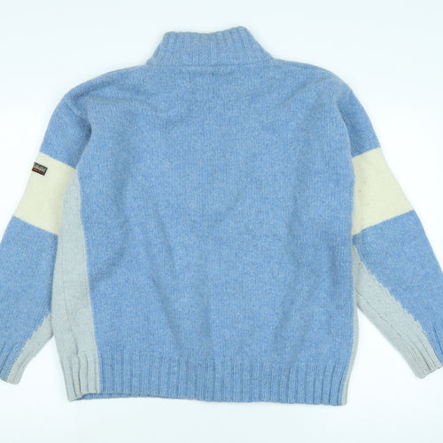 Napapijri Mens Blue Mock Neck Wool Pullover Jumper Size L Long Sleeve - Logo