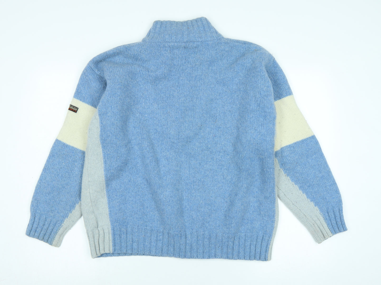 Napapijri Mens Blue Mock Neck Wool Pullover Jumper Size L Long Sleeve - Logo