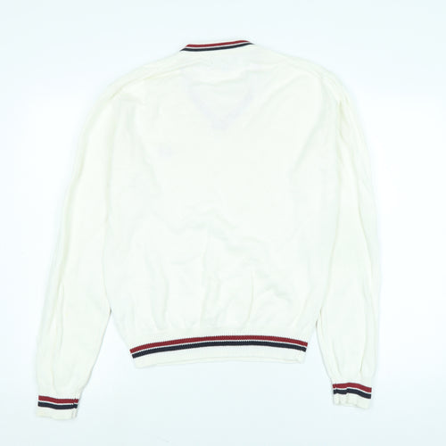 Fred Perry Mens Ivory V-Neck Cotton Pullover Jumper Size S Long Sleeve - Logo