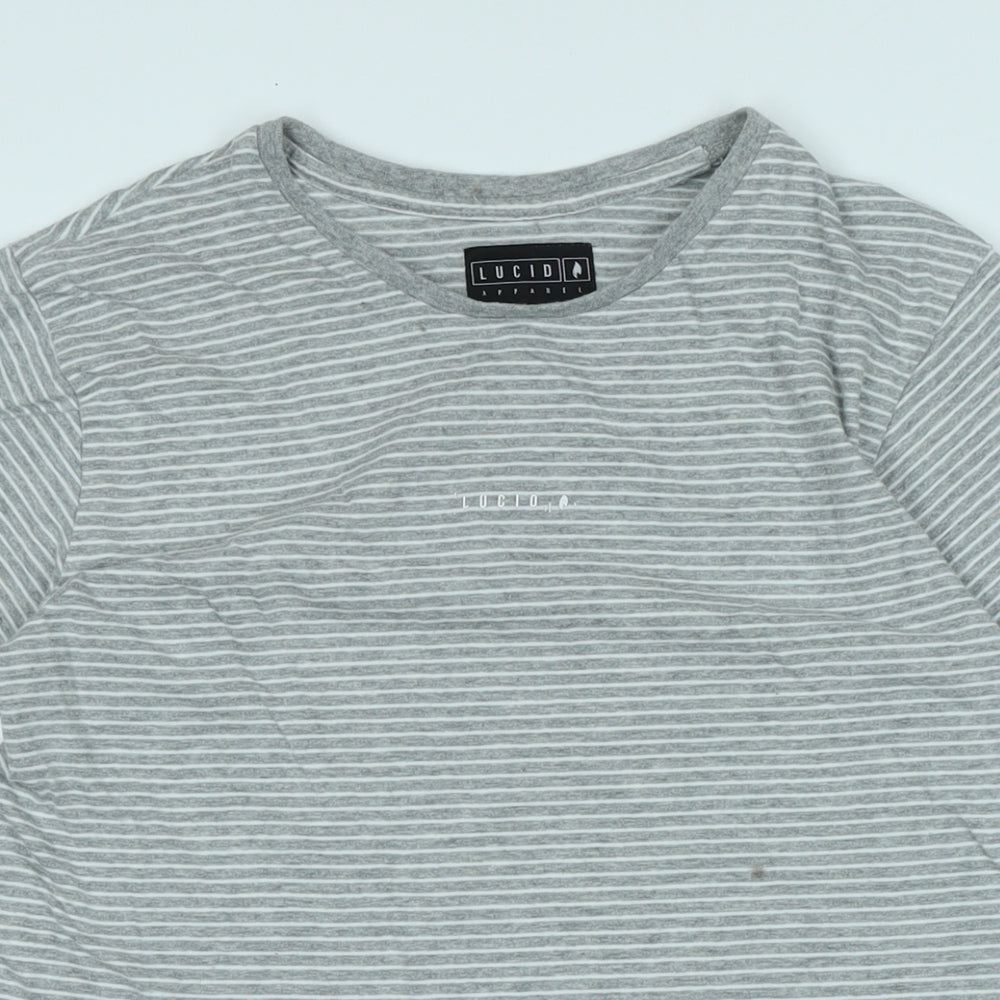 Lucid Womens Grey Cotton Basic T-Shirt Size 12 Crew Neck - Logo