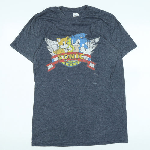 Sonic the Hedgehog Mens Blue Cotton T-Shirt Size M Crew Neck - Logo Sonic the Hedgehog