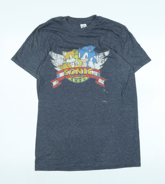 Sonic the Hedgehog Mens Blue Cotton T-Shirt Size M Crew Neck - Logo Sonic the Hedgehog