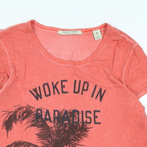 Mason Scotch Womens Pink Cotton Basic T-Shirt Size L Scoop Neck - Logo - woke up in paradise