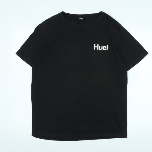 Huel Mens Black Cotton T-Shirt Size L Crew Neck - Logo