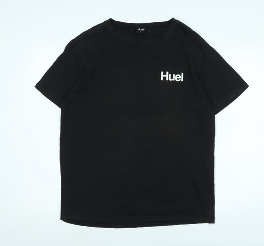 Huel Mens Black Cotton T-Shirt Size L Crew Neck - Logo