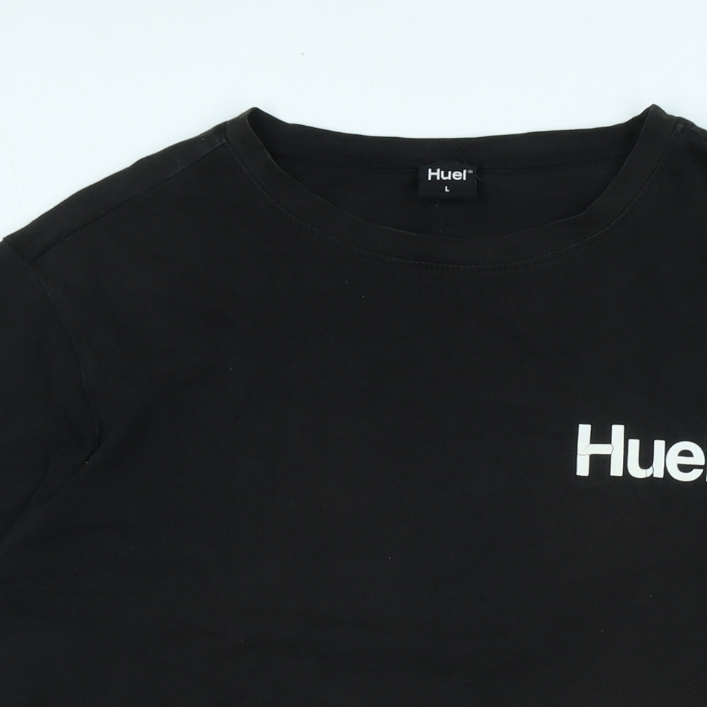 Huel Mens Black Cotton T-Shirt Size L Crew Neck - Logo