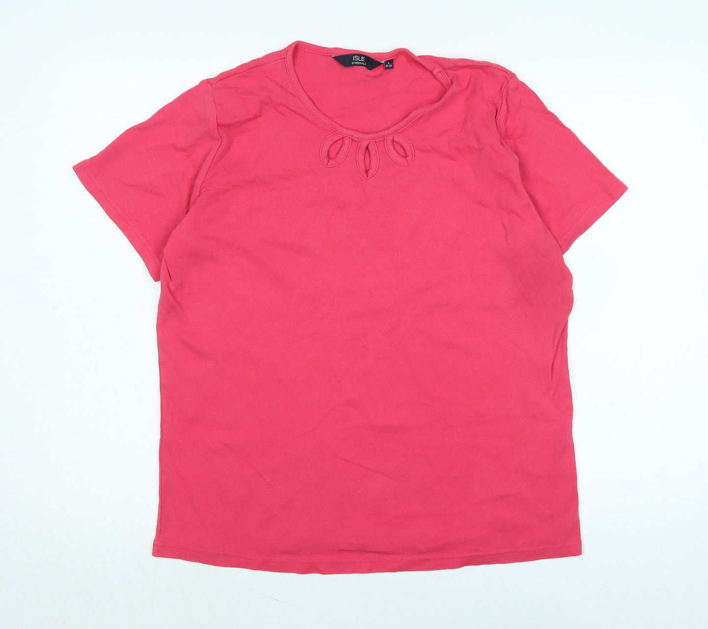 Isle Womens Pink Cotton Basic T-Shirt Size L Scoop Neck - Logo