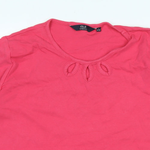 Isle Womens Pink Cotton Basic T-Shirt Size L Scoop Neck - Logo