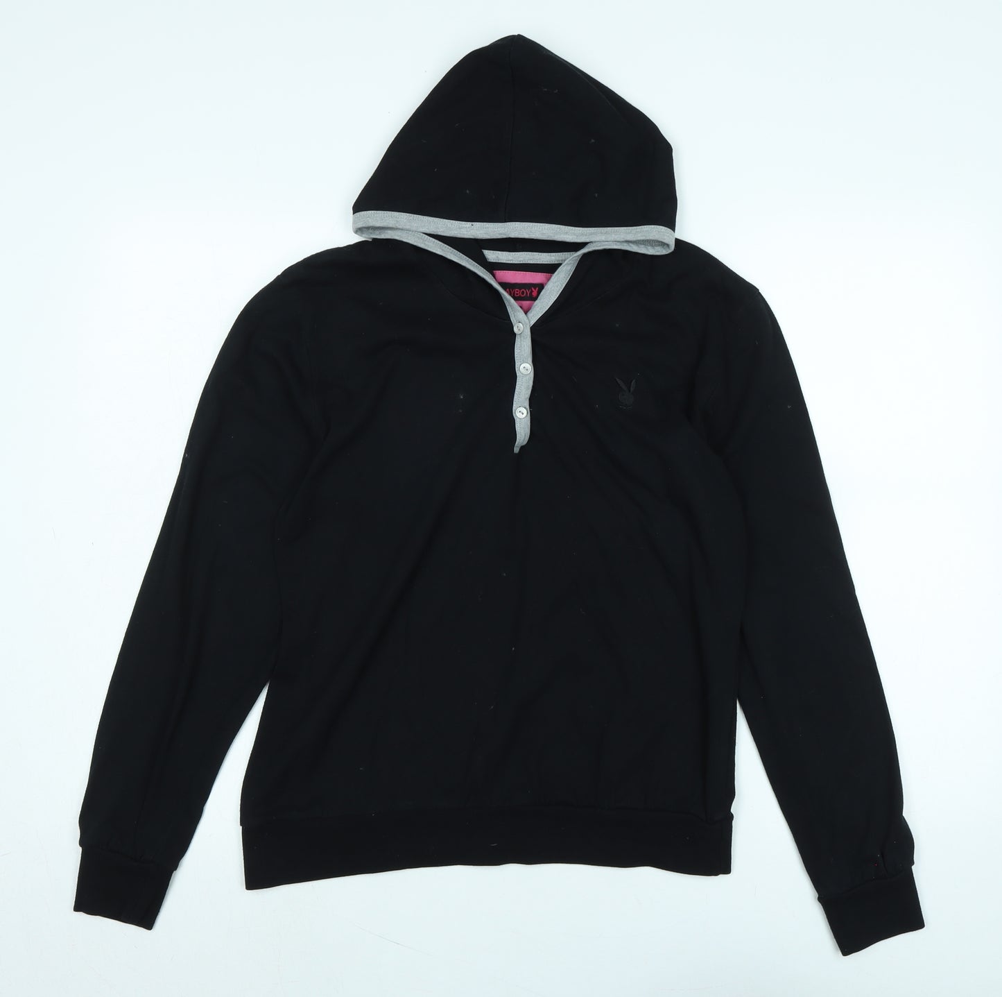 Playboy Womens Black Cotton Pullover Hoodie Size 14 - Logo