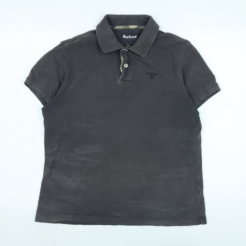 Barbour Mens Grey Cotton Polo Size M Collared - Logo