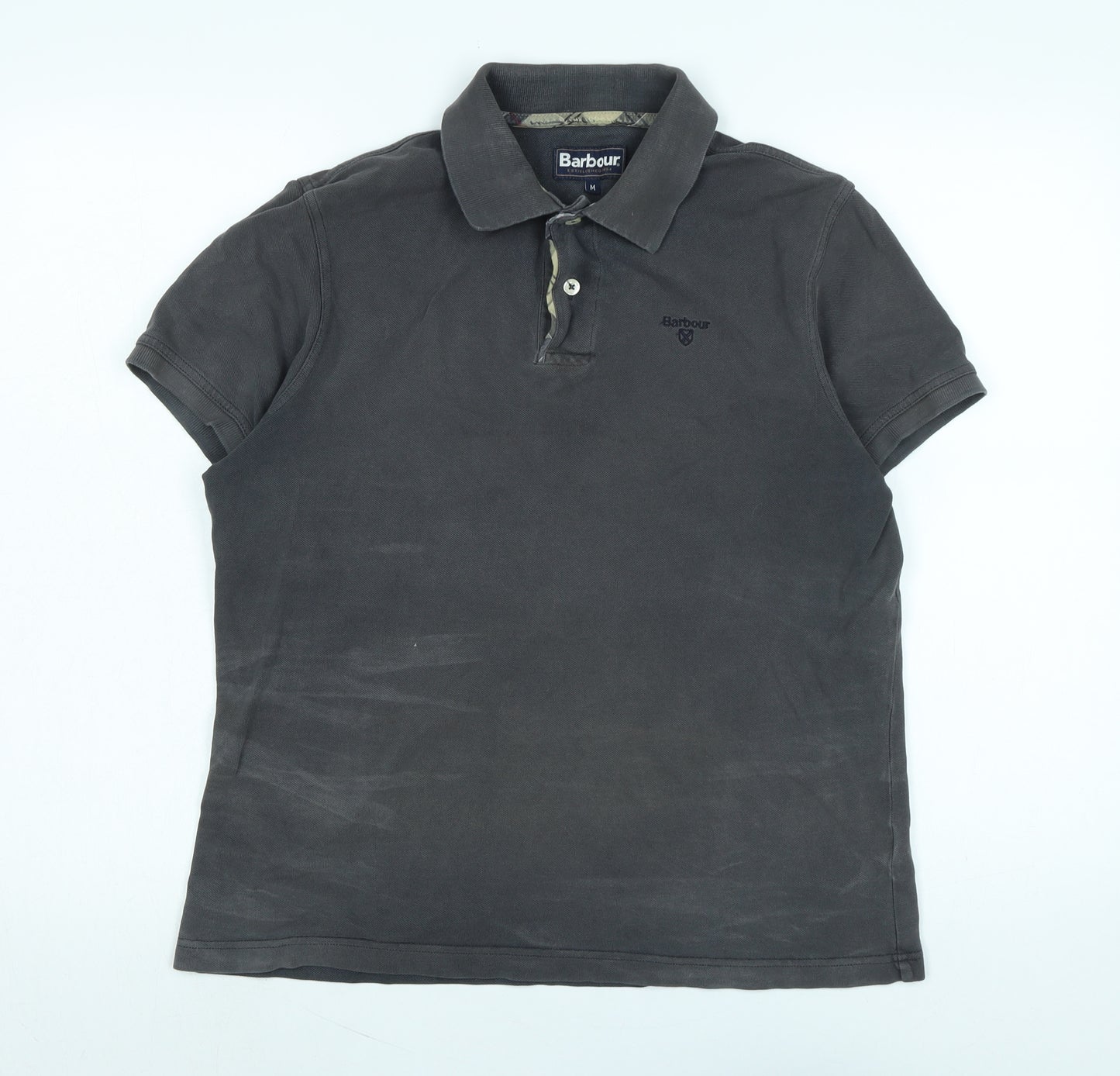 Barbour Mens Grey Cotton Polo Size M Collared - Logo