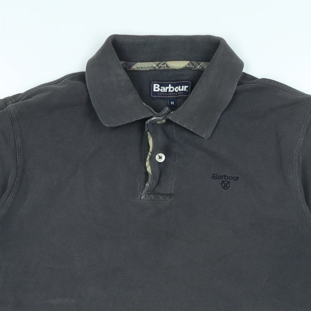 Barbour Mens Grey Cotton Polo Size M Collared - Logo