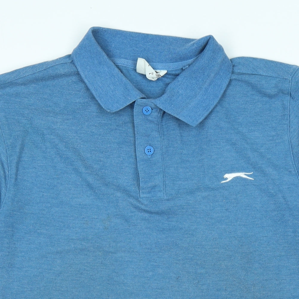 Slazenger Mens Blue Cotton Polo Size L Collared Button - Logo