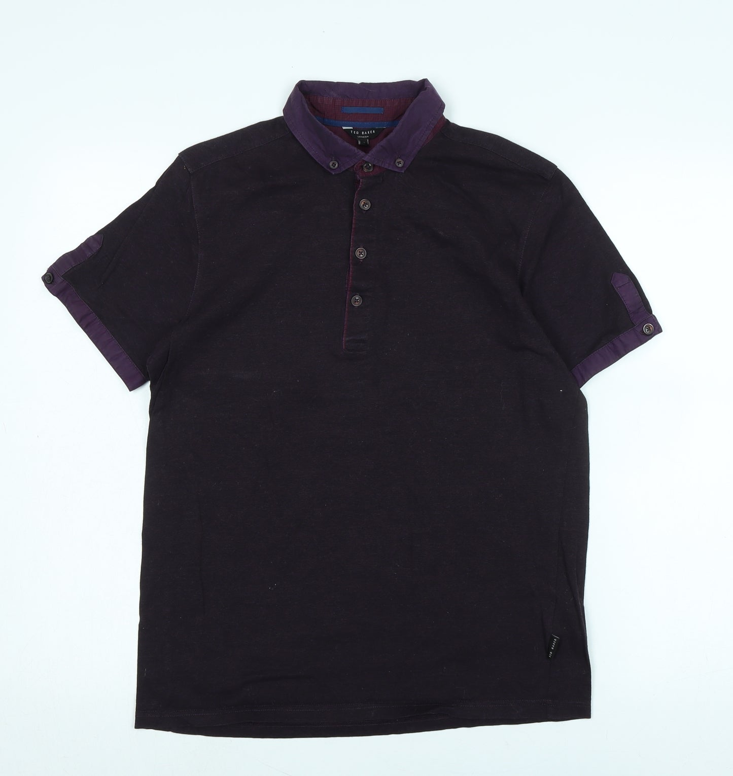 Ted Baker Mens Purple Cotton Polo Size S Collared Button - Logo