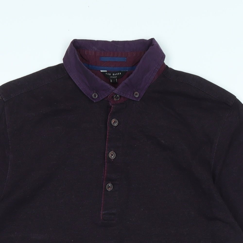 Ted Baker Mens Purple Cotton Polo Size S Collared Button - Logo