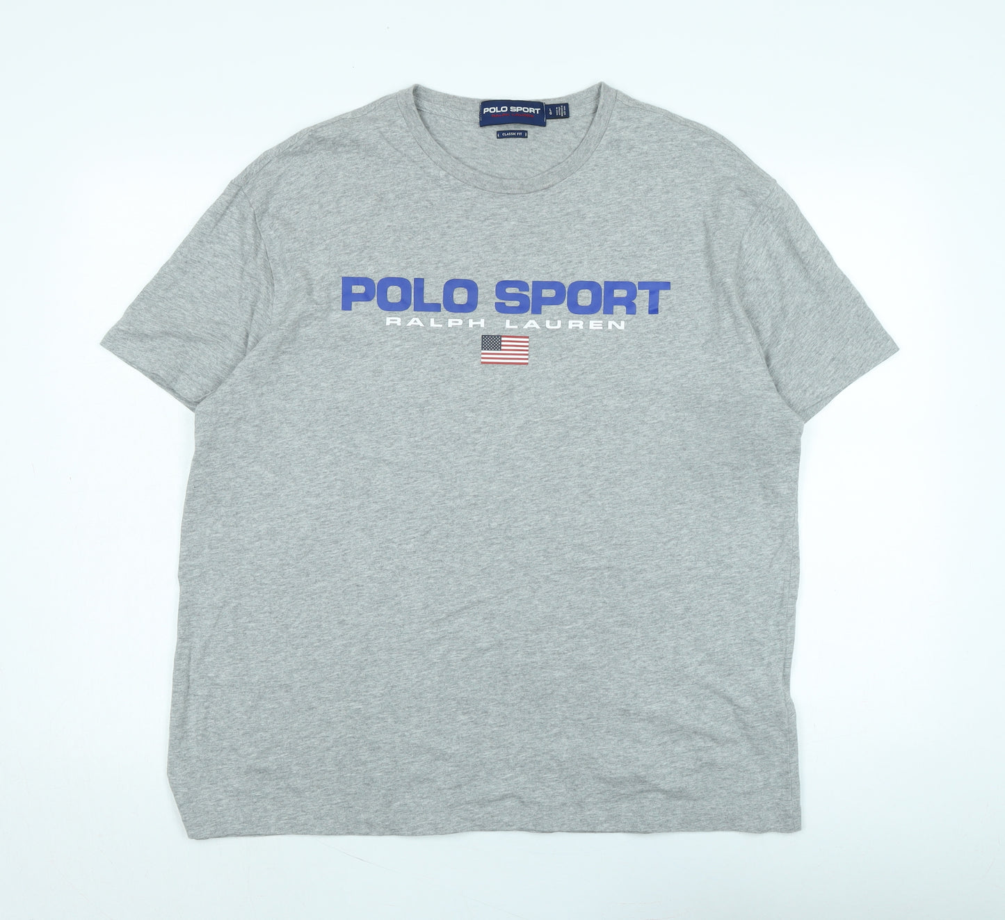 Polo Sport Mens Grey Cotton T-Shirt Size L Crew Neck - Logo Polo Sport