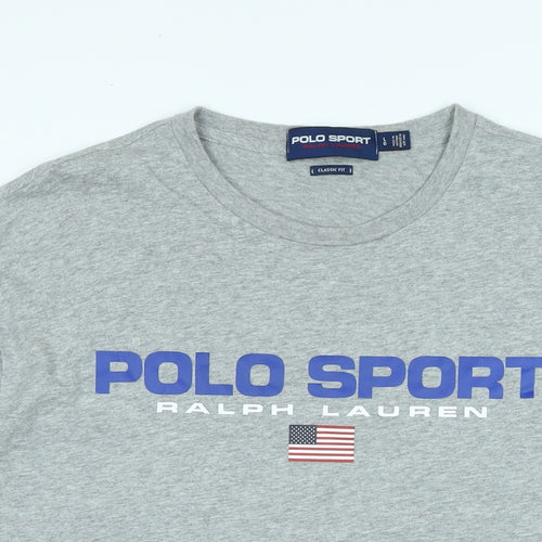 Polo Sport Mens Grey Cotton T-Shirt Size L Crew Neck - Logo Polo Sport