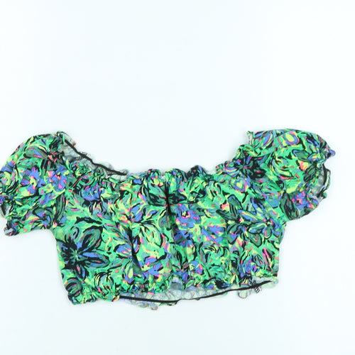 Motel Womens Multicoloured Floral Cotton Cropped T-Shirt Size S Off the Shoulder - Logo
