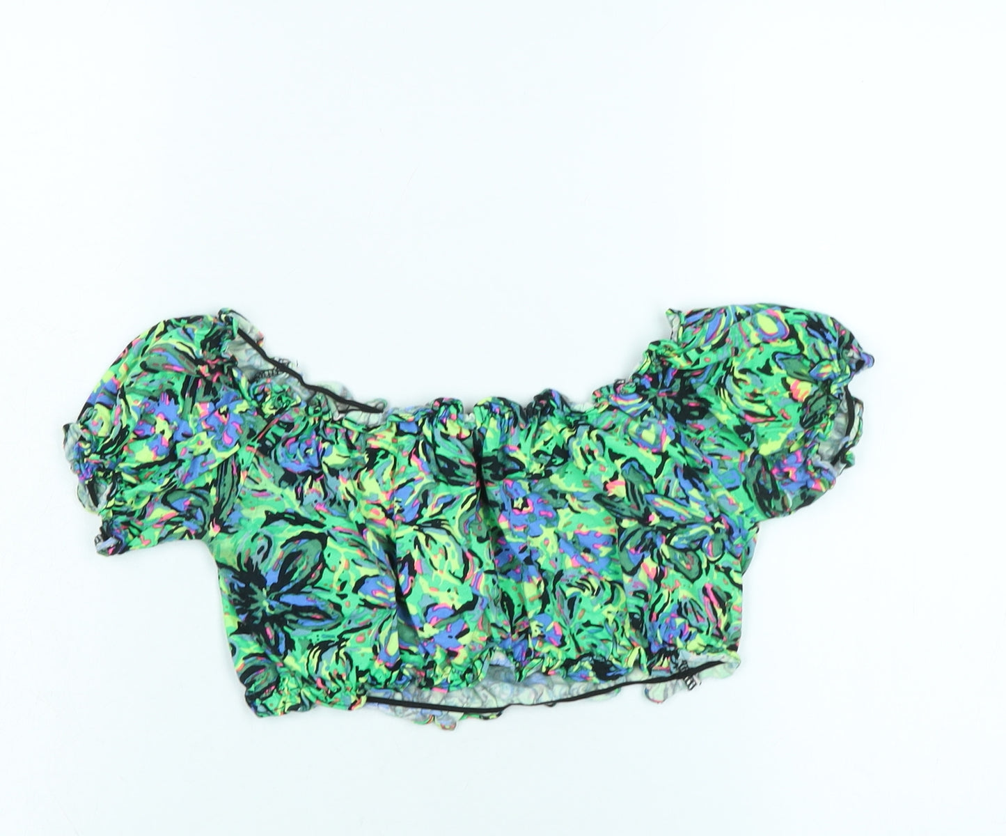 Motel Womens Multicoloured Floral Cotton Cropped T-Shirt Size S Off the Shoulder - Logo