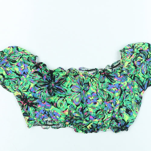 Motel Womens Multicoloured Floral Cotton Cropped T-Shirt Size S Off the Shoulder - Logo