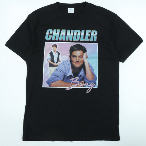 Chandler Mens Black Cotton T-Shirt Size M Crew Neck - Logo Chandler Bing