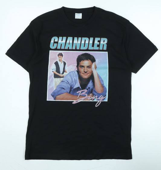 Chandler Mens Black Cotton T-Shirt Size M Crew Neck - Logo Chandler Bing