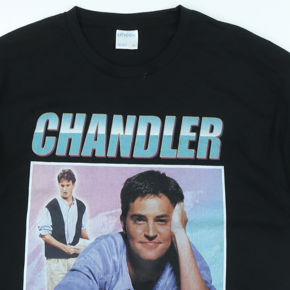 Chandler Mens Black Cotton T-Shirt Size M Crew Neck - Logo Chandler Bing