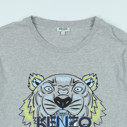 KENZO Mens Grey Cotton T-Shirt Size L Crew Neck - Logo kenzo Paris