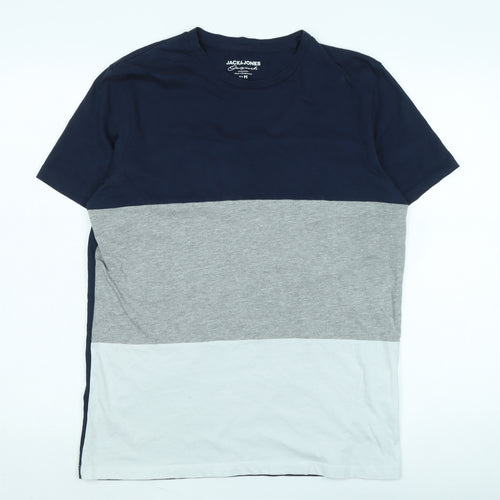 JACK & JONES Mens Blue Cotton T-Shirt Size M Crew Neck - Logo