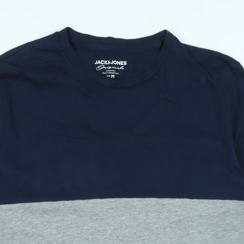 JACK & JONES Mens Blue Cotton T-Shirt Size M Crew Neck - Logo